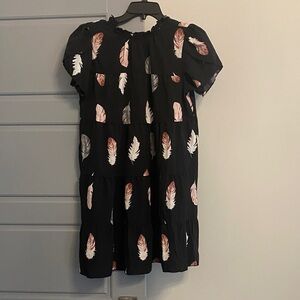 SHEIN Black Dress with Feather Pattern and neck tie feature